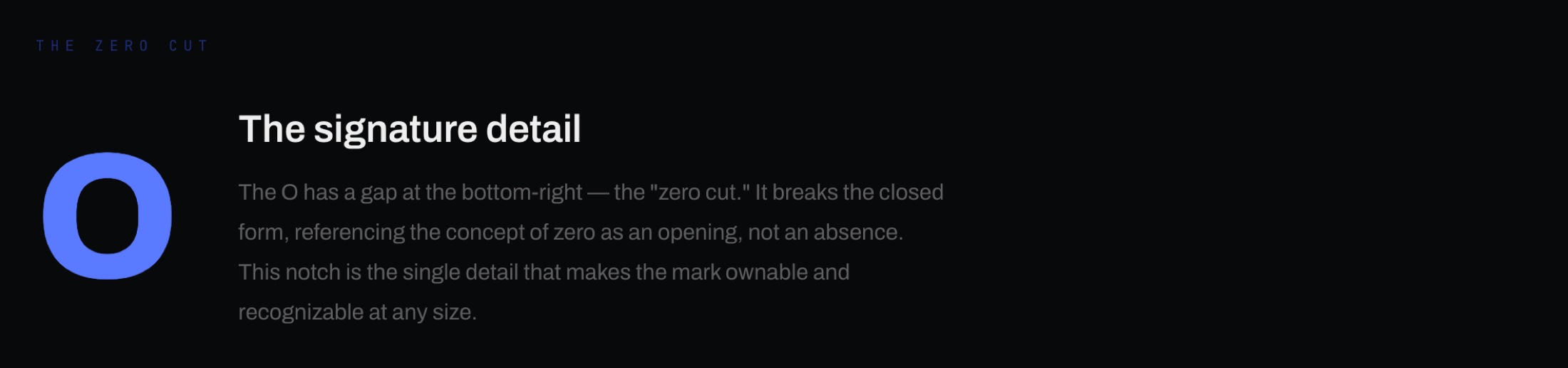 The zero cut: a gap at the O's corner, zero as an opening